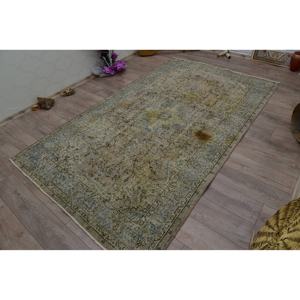 Handmade <b>Vintage</b> Wool Rug 5.5 X 9.2 ft Beige Blue Boho Rectangular Patchwork Design for Entryway <b>Bed</b> Hallway 5mm Plush Latex - Product Image 3