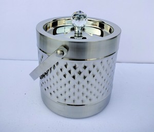 Stainless Steel Ice Bucket <b>Crystal</b> <b>Knob</b> Handle Double Wall Leak Proof Durable 2L American Style Elegant Design for Party Use - Product Image 5