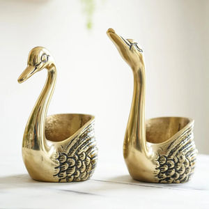 Golden <b>Brass</b> Art Deco Pair Swans Sculpture <b>Candle</b> <b>Holder</b> Eco-Friendly Durable for Anniversary/Christmas Home Decor Tabletop Use - Product Image 1