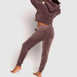 Chaqueta personalizada de terciopelo con cremallera y cuello levantado para mujer, pantalones sueltos, ropa deportiva Sexy, pantalones de pierna ancha, chándal, conjuntos de 2 piezas - Product Image 2