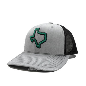 OEM logotipo estructurado forma personalizada 3D logotipo verde Texas gorras hombres camionero sombreros al por mayor gris jaspeado/Negro camionero gorra deportiva - Product Image 2
