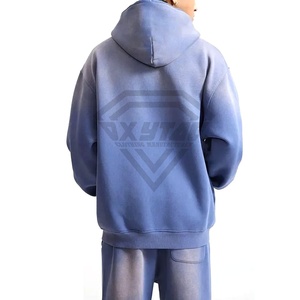 Conjunto deportivo de dos piezas lavado con ácido de gran tamaño Vintage para hombre, chándales de algodón 100% con logotipo personalizado al por mayor, chándales de talla grande en blanco para invierno - Product Image 2