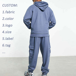 Ensemble de survêtement pour homme de haute qualité, minimaliste, à col rond, bleu, surdimensionné, personnalisé, printemps-hiver, épaules tombantes, sweat-shirt et pantalon - Product Image 2
