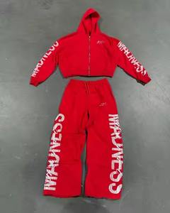 OEM&ODM Fashion Pattern Screen Printing <b>Men's</b> <b>Zipper</b> <b>Cardigan</b> Hoodie Set Wholesale Customization - Product Image 2