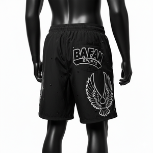 กางเกงว่ายน้ำชายผ้าไมโครไฟเบอร์โพลีเอสเตอร์ 140 GSM สีดำเข้ม พร้อมโลโก้แบบรีดร้อน ประดับคริสตัล ดีไซน์สั่งทำพิเศษ - Product Image 5