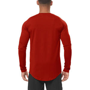 Camisetas Deportivas de Manga Larga para Hombre, de Algodón y Elastano, con Logotipo Personalizado, Diseño Sólido, Dobladillo Curvo, para Fitness y Running - Product Image 6