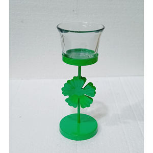 Élégant support de lumière en T en forme de fleur verte bougie en métal à l'intérieur pour l'éclairage décor de table verre transparent - Product Image 4