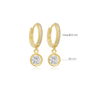 Pendientes colgantes de piedra CZ de diseño redondo de estilo diario de moda delicada joyería de plata de ley 925 hecha a mano - Product Image 3