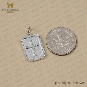 Natural Pave Diamond Cross Charm 14K Gold Tag Pendant Joyería fina al por mayor, Pave Diamond Religious Charm Pendant - Product Image 6