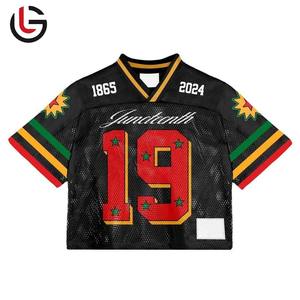 Amarican Football Practice Mesh T-Shirt for <b>Men</b> Oversized <b>Cropped</b> <b>Top</b> with Short Sleeves Printed Logo Jersey - Product Image 1