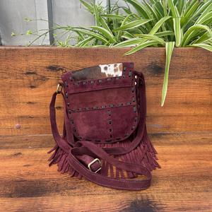 Bolsos cruzados con flecos bohemios de cuero de gamuza con pelo Real occidental para mujer, monedero de punto de mano de cuero genuino personalizado - Product Image 5