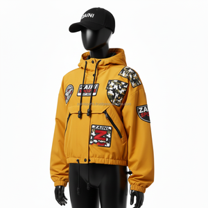 Veste coupe-vent en polyester 140 GSM pour femmes en jaune avec panneaux d'épaule camouflage et broderie de logo personnalisée Veste pour femmes - Product Image 5