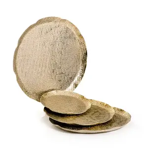 2024 Ramadán Juego de 3 formas redondas Dray Frutas Fechas Uso de servicio Moderno Nuevo plato de aluminio chapado en oro al por mayor - Product Image 1