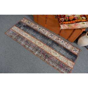 พรมตุรกีโบราณขนาดเล็ก 1.9x4.8 ฟุต พรมขนสัตว์สีดำ - Product Image 3