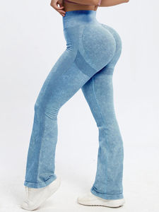 กางเกงโยคะวิ่งฟิตเนสเอวสูงไร้รอยต่อสำหรับผู้หญิงกางเกงขาบานแบบถักยืดหยุ่นมีลวดลายแข็ง - Product Image 5