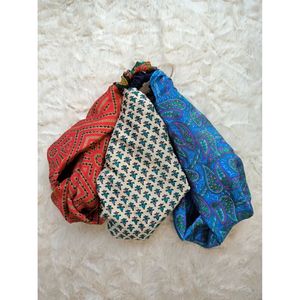 Lot de 3 bandeaux bohèmes vintage en soie de sari, faits main, recyclés, avec nœud frontal, accessoires pour cheveux, mignons, pour jeunes filles, cadeau pour demoiselles d'honneur - Product Image 5