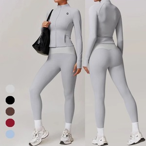 A-Fitness Femme Manches Longues Coupe-Vent Top Veste de Yoga à Séchage Rapide pour Automne Hiver Sports Course Slim Fit Col Teint Traité - Product Image 2