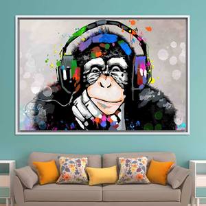 Tableau imprimé sur toile élégant : Art mural vibrant sur verre trempé avec motif singe, TOILE ENCADRÉE BLANCHE - Product Image 1