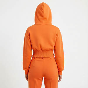 Sudaderas con Capucha de Felpa de Algodón para Mujer, Estilo Casual, Cintura Alta, Corte Recortado, Hombros Caídos, Mangas Completas, Venta al Por Mayor - Product Image 3