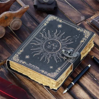 Carnet de notes vintage fait main à couverture rigide en papier, cadeau élégant pour hommes et femmes, motif demi-soleil et lune, reliure cousue, 7x5 pouces, 120 feuilles