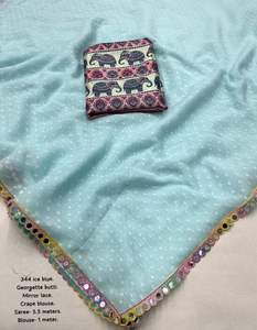 Última Georgette exclusiva de moda con Sari de encaje de trabajo de espejo compras en línea India al precio más bajo - Product Image 5