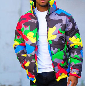 Unisex Trendy Multi-Color <b>Camo</b> Turtleneck Puffer <b>Jacket</b> Custom Winter Rainbow Camouflage for Men Women Long Clothing Length - Product Image 1