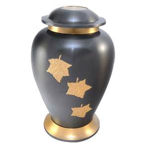 Urnes de crémation pour adultes en laiton de haute qualité avec gravure de feuilles urnes funéraires en métal fini noir or pour cendres humaines - Product Image 4