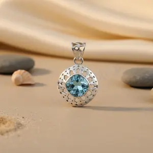 Colgante de Topacio Azul para Mujer, Hecho a Mano, Plata 925, Joyería con Piedras Preciosas, Chapado en Oro Rosa y Rodio, Colgante con Dije, Material Principal Platino - Product Image 1