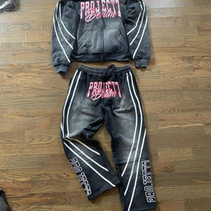 Offre spéciale 100% coton Logo vêtements fabricants poids lourd broderie Style entièrement lavage à l'acide bande latérale pour hommes survêtement - Product Image 2