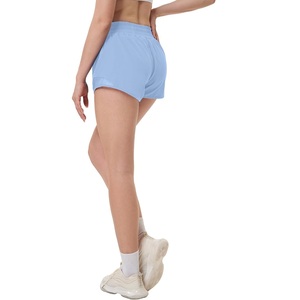 Pantalones cortos calientes de Cintura elástica de tiro alto para mujer de Color azul pastel sólido de algodón 100% con diseño OEM hecho a medida con bolsillo de Bangladesh - Product Image 3