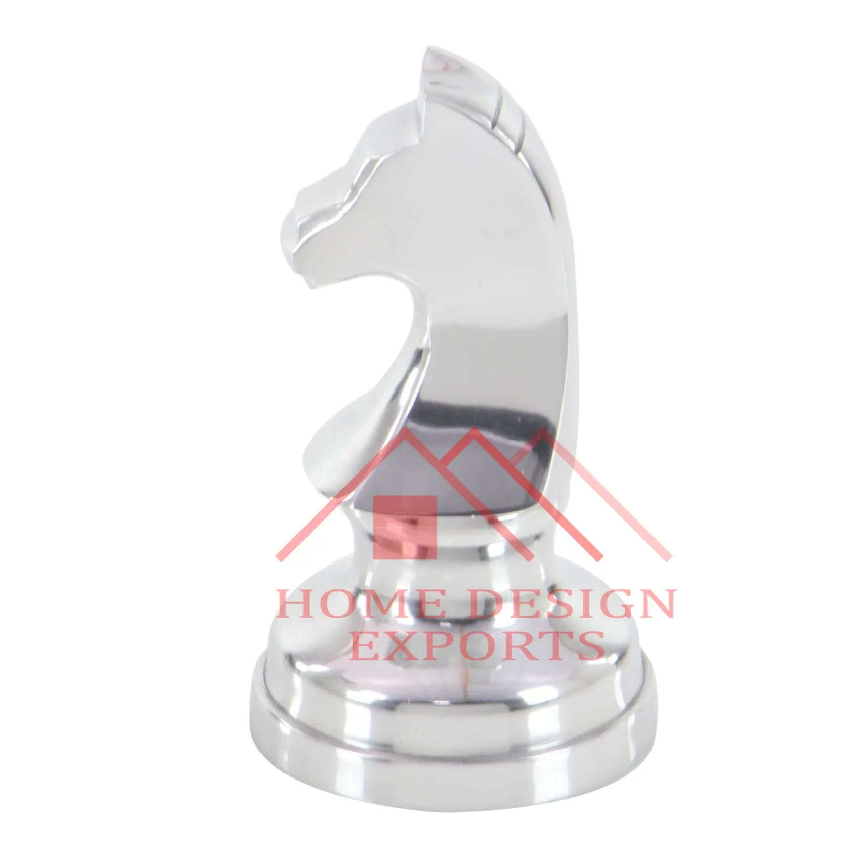 Peça de xadrez de cavalo de metal com acabamento prateado brilhante, peça de mesa para decoração de casa e sala de estar