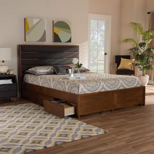 Baxton Studio-cama moderna de madera con plataforma Queen en gris oscuro/nogal, muebles de dormitorio de madera maciza con estilo y diseño tradicional - Product Image 1