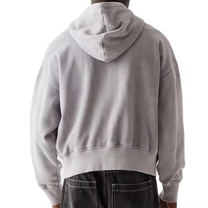 Sudaderas con capucha cuadradas de gran tamaño de algodón con logotipo personalizado y fabricante de sudaderas con capucha recortadas con cremallera y hombros caídos para hombre - Product Image 4
