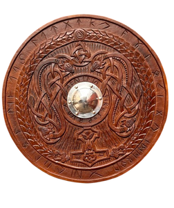 โล่ไวกิ้ง 24 นิ้ว โล่ไม้ โล่ยุคกลาง โล่โลหะหนัก โล่ไม้สไตล์นอร์ส โล่ตกแต่ง โล่ราชวงศ์ โล่พร้อมต่อสู้ - Product Image 1