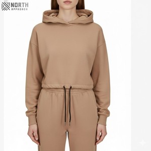 Sudaderas con capucha en blanco personalizadas Sudaderas con logotipo personalizado Mujer Hombro caído Recortado Jersey Sudaderas con capucha de punto para mujer Reversible - Product Image 1