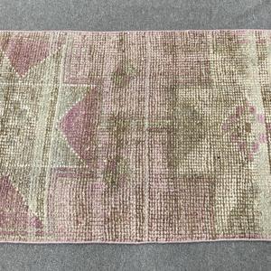 2.4x6.1 ft Runner Turkish Rug, Vintage Rug, Pink <b>Brown</b> Floral <b>Wool</b> Rug - Product Image 3