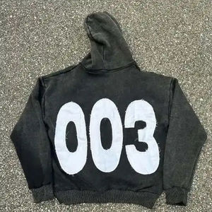 Nouvel arrivage de survêtements vintage grande taille délavés à l'acide pour hommes, ensemble de pantalons de survêtement à capuche patchwork cousus avec logo d'hiver - Product Image 6