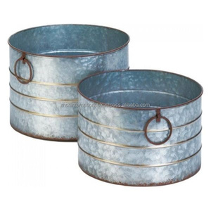 Jardinières fabricants décoration grand long pot de fleur en métal antique jardinière seau galvanisé étain grand vase de jardin avec poignées - Product Image 3