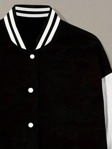 Veste courte de baseball universitaire surdimensionnée pour femmes, automne, mélange de laine, manches contrastées, bomber varsity, tissu respirant et doux, décontracté - Product Image 4