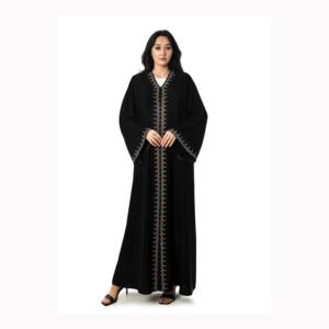 Loriya New Embroidery Linen Open Abaya Femmes Robe Musulmane Dubai Abaya Islamic Clothing Modest <b>Black</b> Abaya - Product Image 1