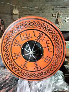 Bouclier rond Viking en bois et métal de style vintage Bouclier médiéval entièrement fonctionnel pour bouclier de combat pour la décoration intérieure - Product Image 6