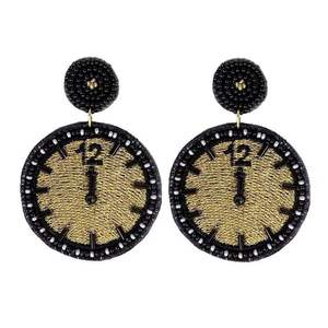 Premium Handmade <b>Gold</b> <b>Clock</b> Earrings Hiba Enterprises New Year Beaded Embroidery Drop Earrings Elegant Finish Fashionable Touch - Product Image 1