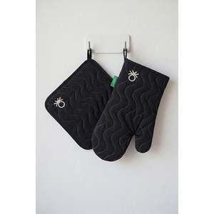 Be-28455-Bk Ensemble de cuisine 100% coton noir uni 17*30 cm-20*20 cm (gants et protège-plat) - NOIR - Product Image 1