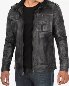Veste en cuir noir de style motard pour homme - Product Image 2