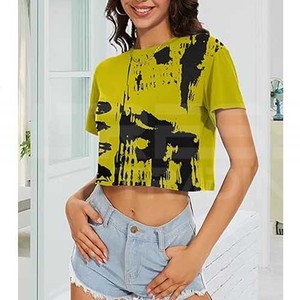 Camiseta Corta de Manga Corta para Mujer, Cuello Redondo, Corte Regular, Estilo Elegante, Algodón/Poliéster, Transpirable, Secado Rápido, Primavera/Verano - Product Image 2