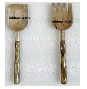Ensemble de cuillère et fourchette à salade en bois de créateur fait à la main, ustensiles de cuisine de luxe à la mode, vaisselle, outils de service à salade - Product Image 4