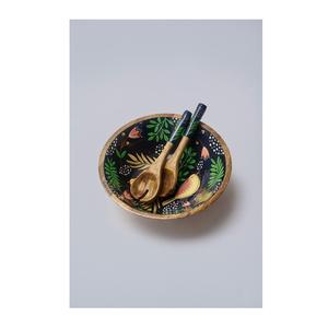 Quality Assure <b>Enamel</b> Printed Handcrafted Wooden Salad <b>Bowl</b> with Utensils Eco-Friendly & Stylish Dining <b>Bowl</b> for Salad Fruits - Product Image 4