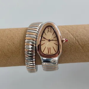 นาฬิกาผู้หญิงคุณภาพสูงนาฬิกาข้อมือแบบเกลียวเดี่ยวหรูหรานาฬิกาข้อมือสแตนเลสรูปงู