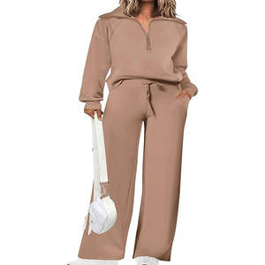 Ensemble de vêtements de sport pour femmes, motif uni, lavé, chaud, manches longues, haut court décontracté, pantalon de survêtement, séchage rapide, écologique pour - Product Image 1