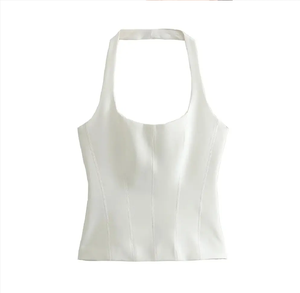Women Backless Halter Fitted Tank Tops Female Camas O Neck Side Zipper Sexy Fashion - Buy Outerwear Chic Tops Cropped - Product Image 4